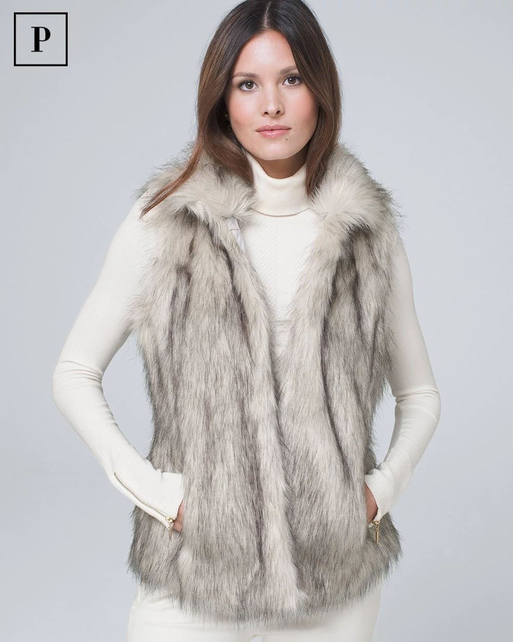White house black market fur vest top